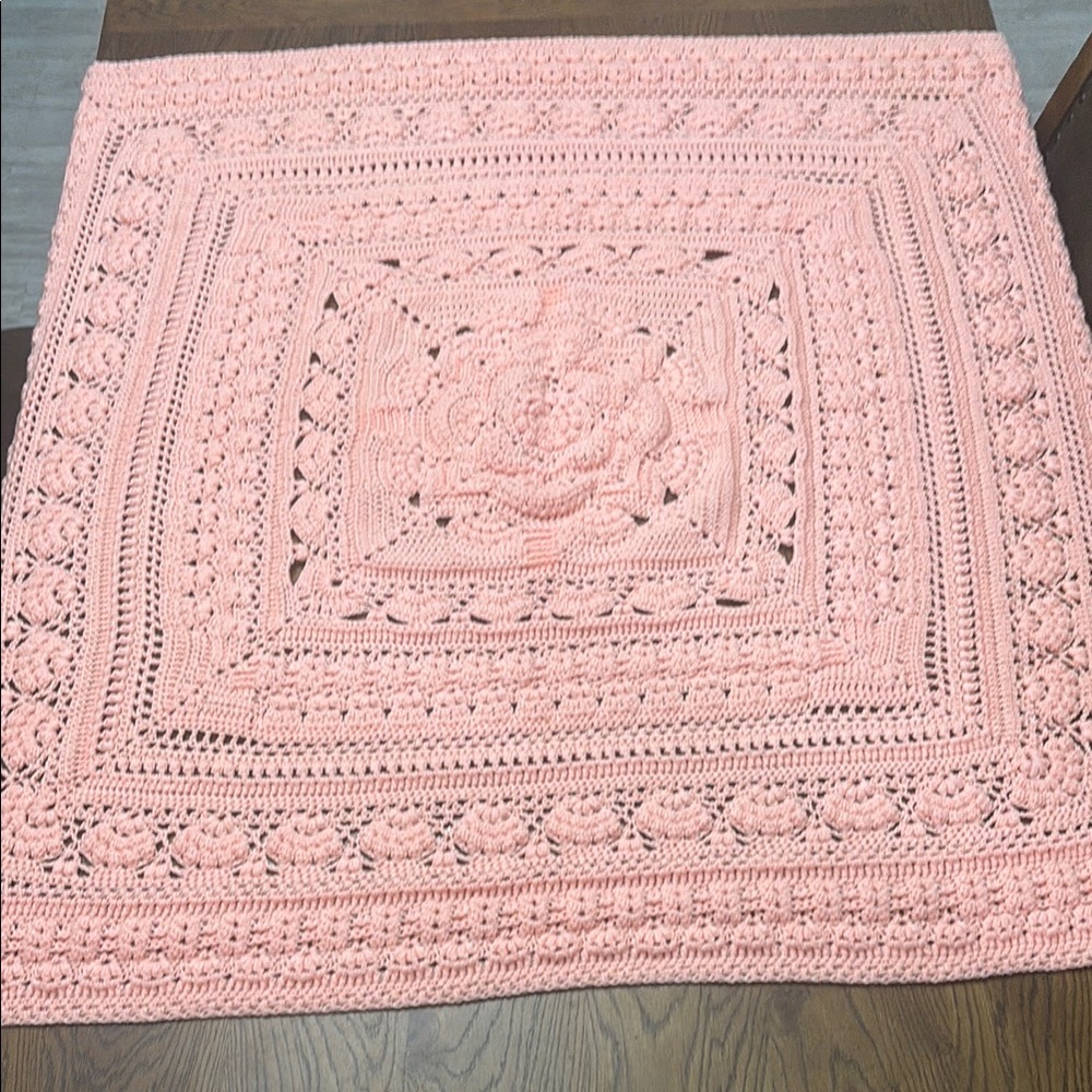 Handmade Peach Crochet Blanket New